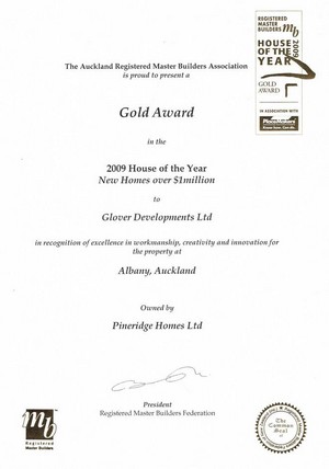 Master Builders 2009 Gold Award Certificate Master Builders 2009 Gold Award Certificate